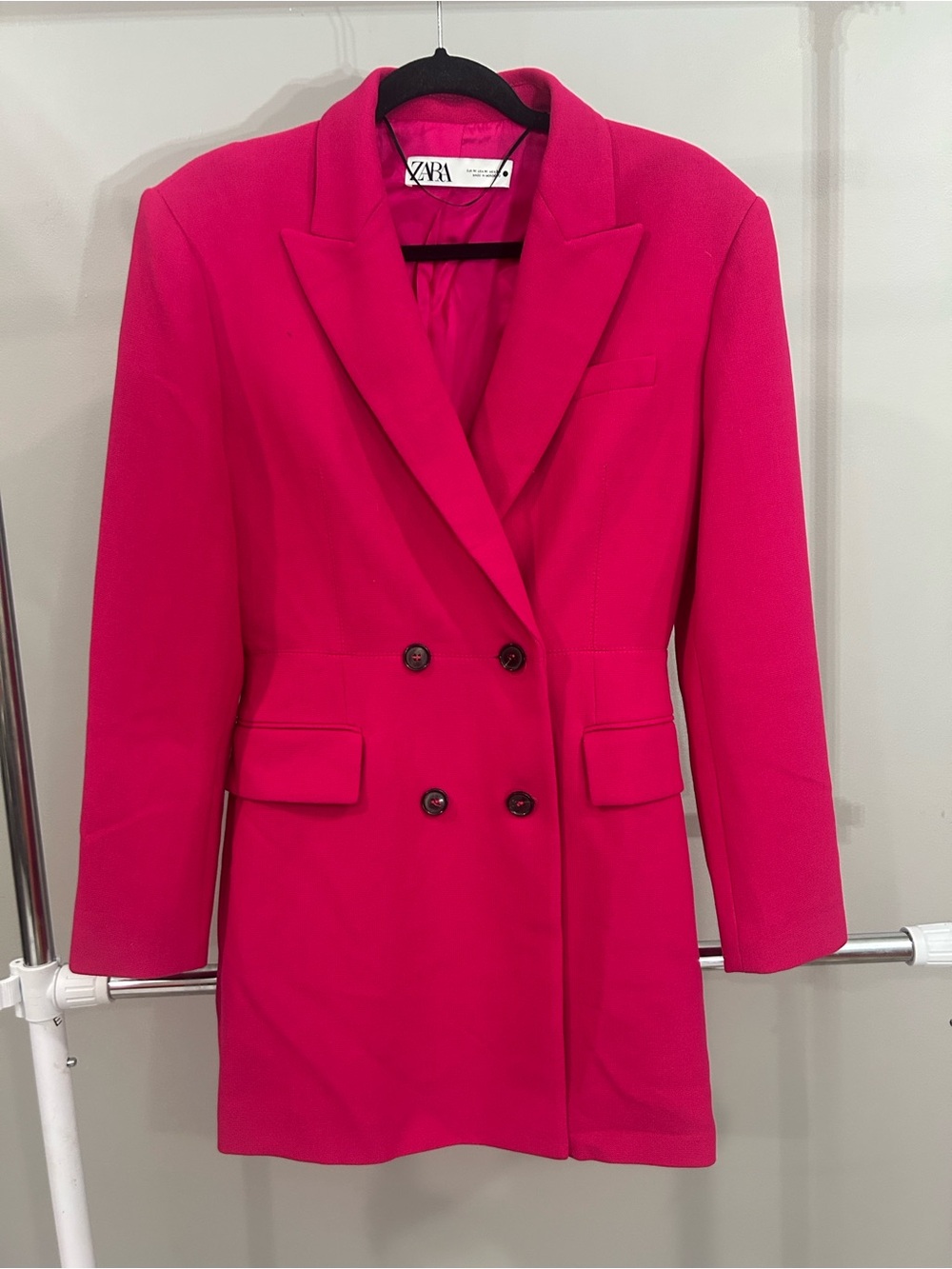 ZARA Double-Breasted Fuchsia Blazer Jacket